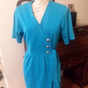 Teal knee length dress with belt